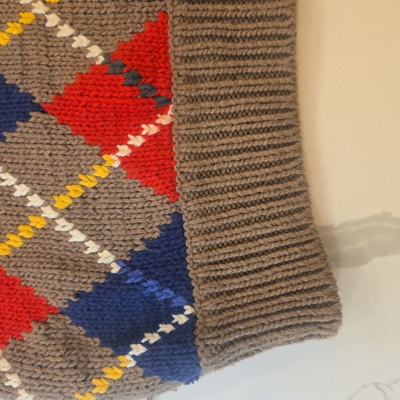 Vintage Mens 100% Cotton Diamond Plaid Argyle Crewneck Sweater Large Brown - Picture 4 of 6